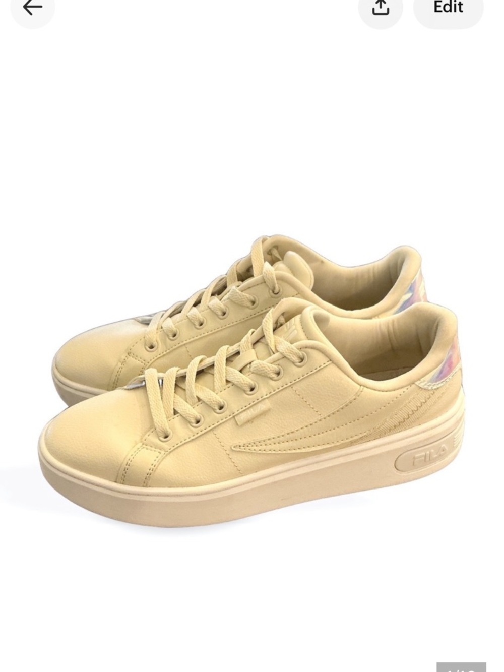 Fila Women Cream Platform Sneakers Iridescent Holographic Heel 5CM01860-199 US 9